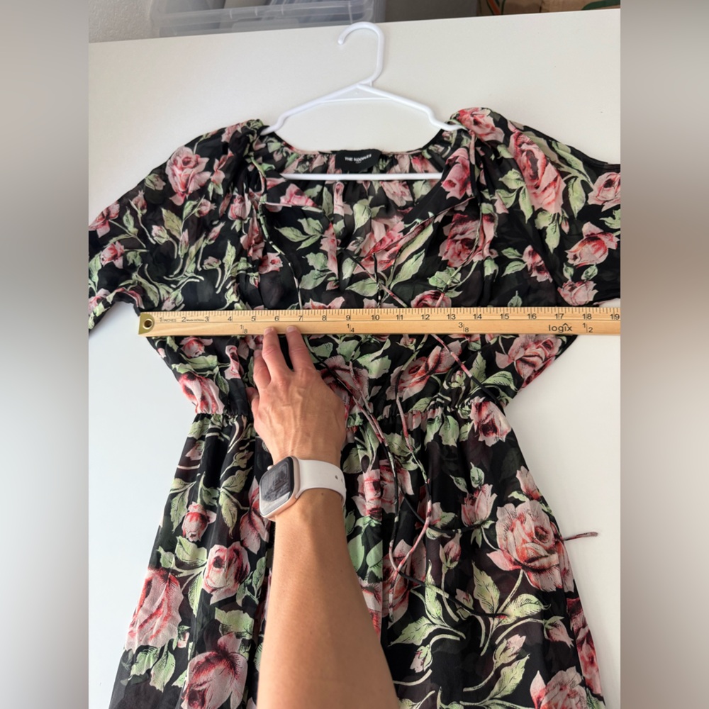 The Kooples 100% Silk Midi Dress With Roses Flowy Ruffled Sz 1= Small - Picture 13 of 16
